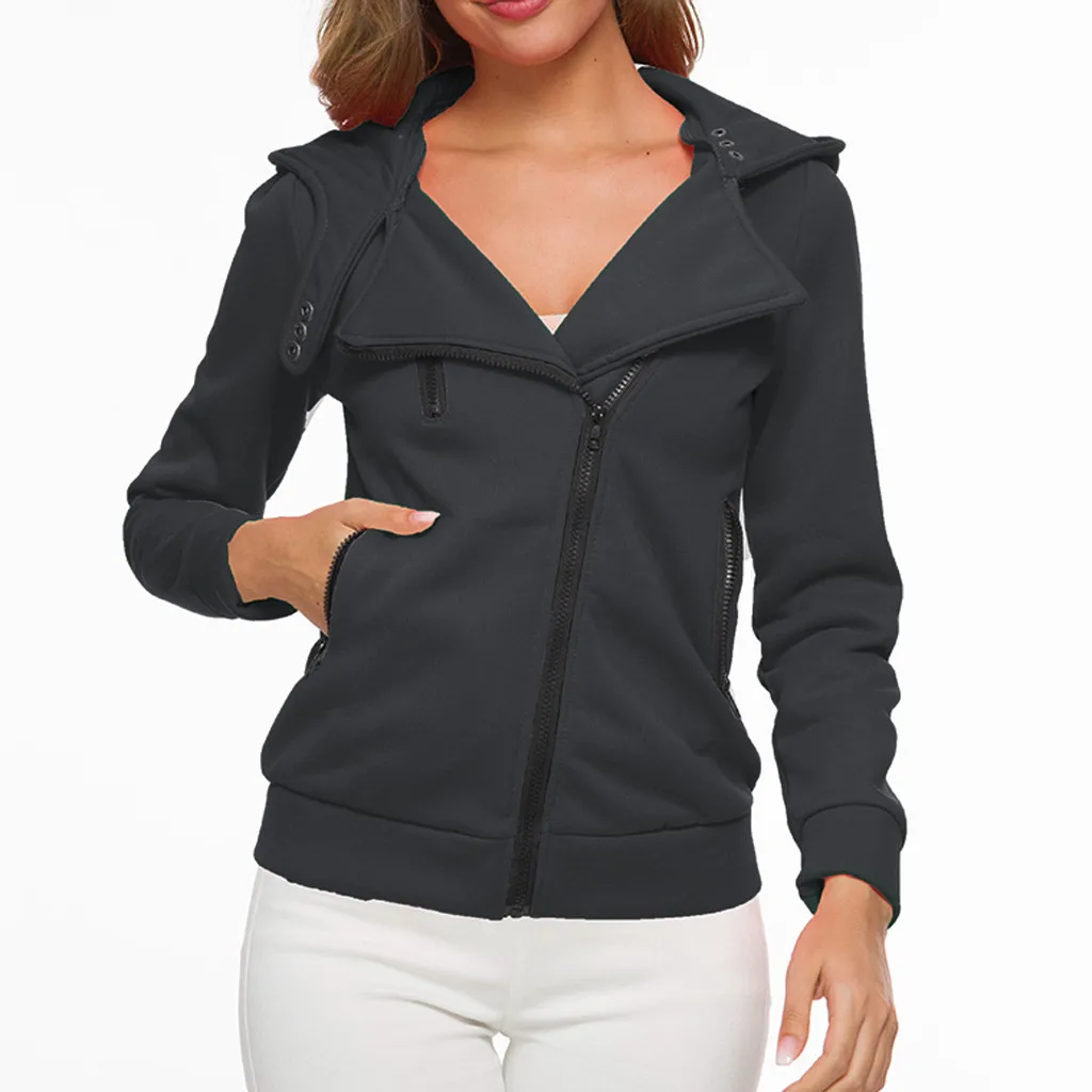 Новая модная женская теплая Длинная толстовка на молнии куртка с капюшоном