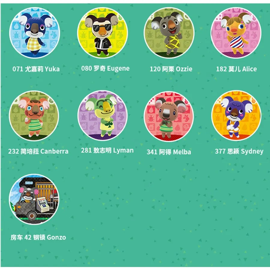 

9 коалов = 9 шт., игровые карты NFC с переключателем Animal Croxxing NS, большая карта ACNH, Melba Ozzie Yuka Alice и т. д.