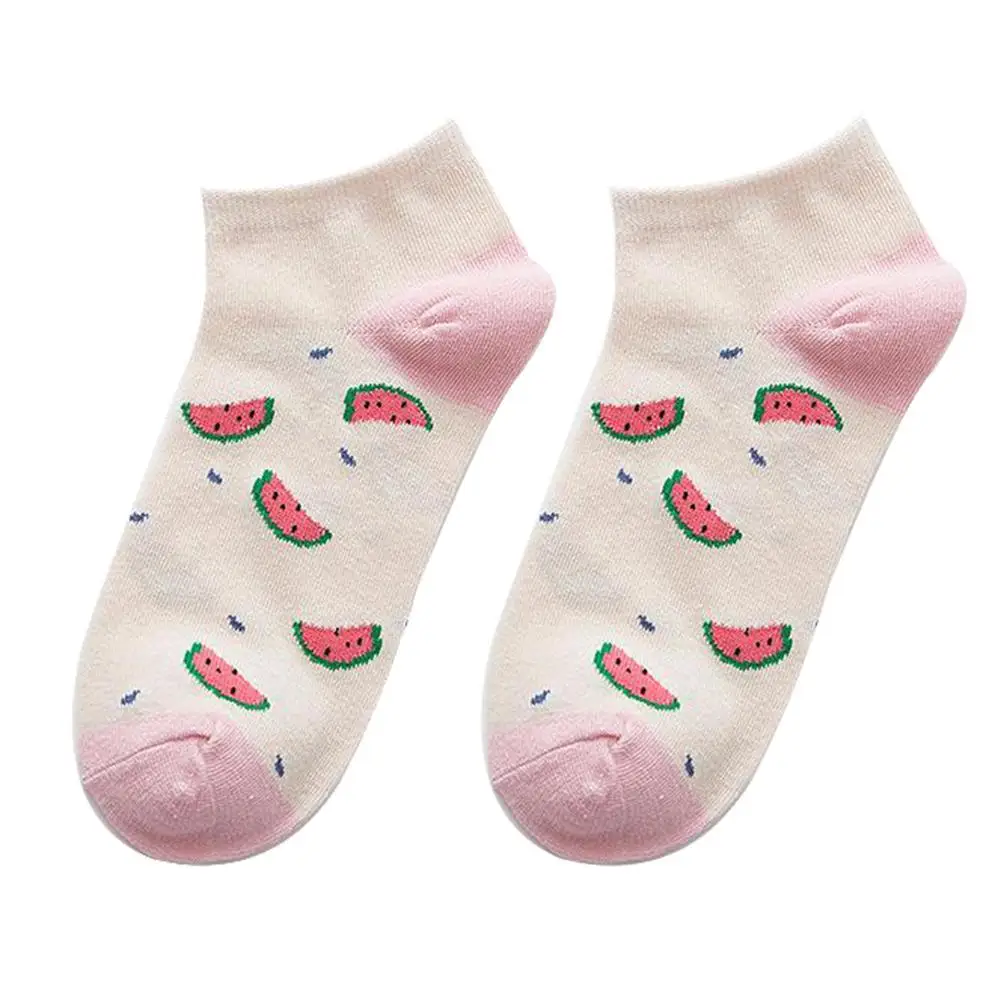 

Women Socks Cotton Fruits Print Cute Cartoon Socks Short Fashion Patterned Student Breathable Ankle Boat Socks