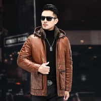 superior quality original ecological sheepskin and wool winter male genuine leather jacket oil wax goat skin mens shearling coat