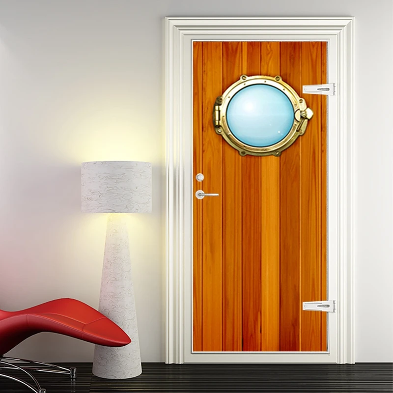 

3D Имитация деревянной двери, самоклеящаяся наклейка на дверь, Настенная Наклейка «сделай сам», обновление, водонепроницаемый плакат для до...