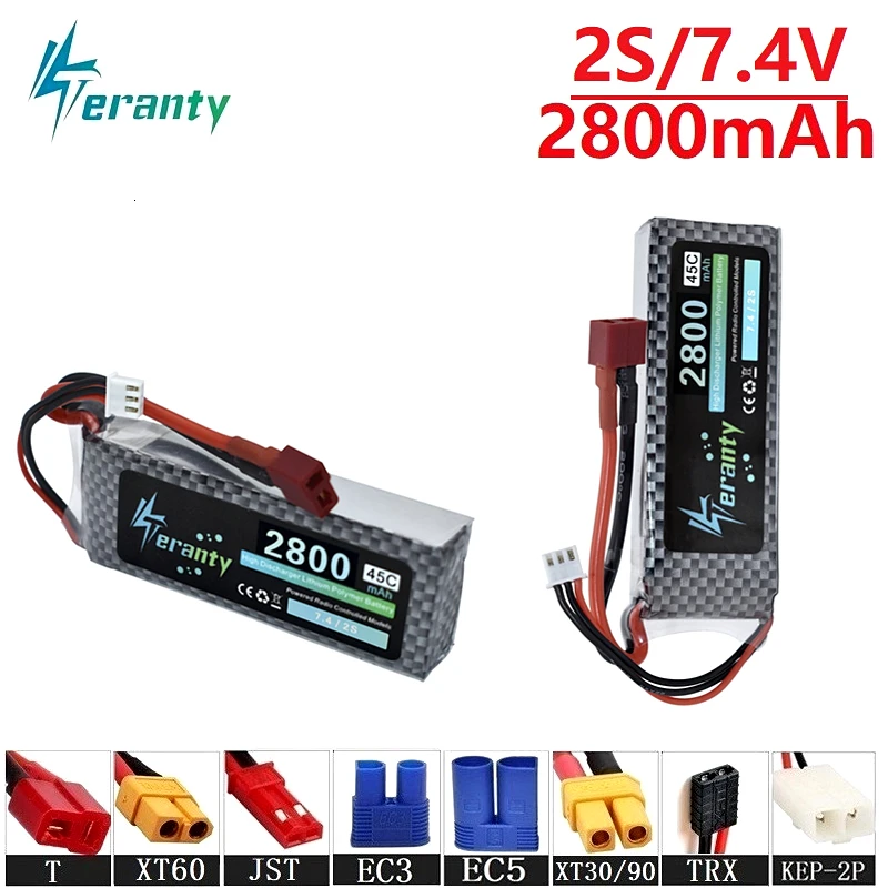 

Teranty Power 7.4v 2800maH 45C Lipo Batterry For RC Drone Boat Quodcopter Spare Parts 2s 2200mah 7.4v Rechargeable battery 2PCS