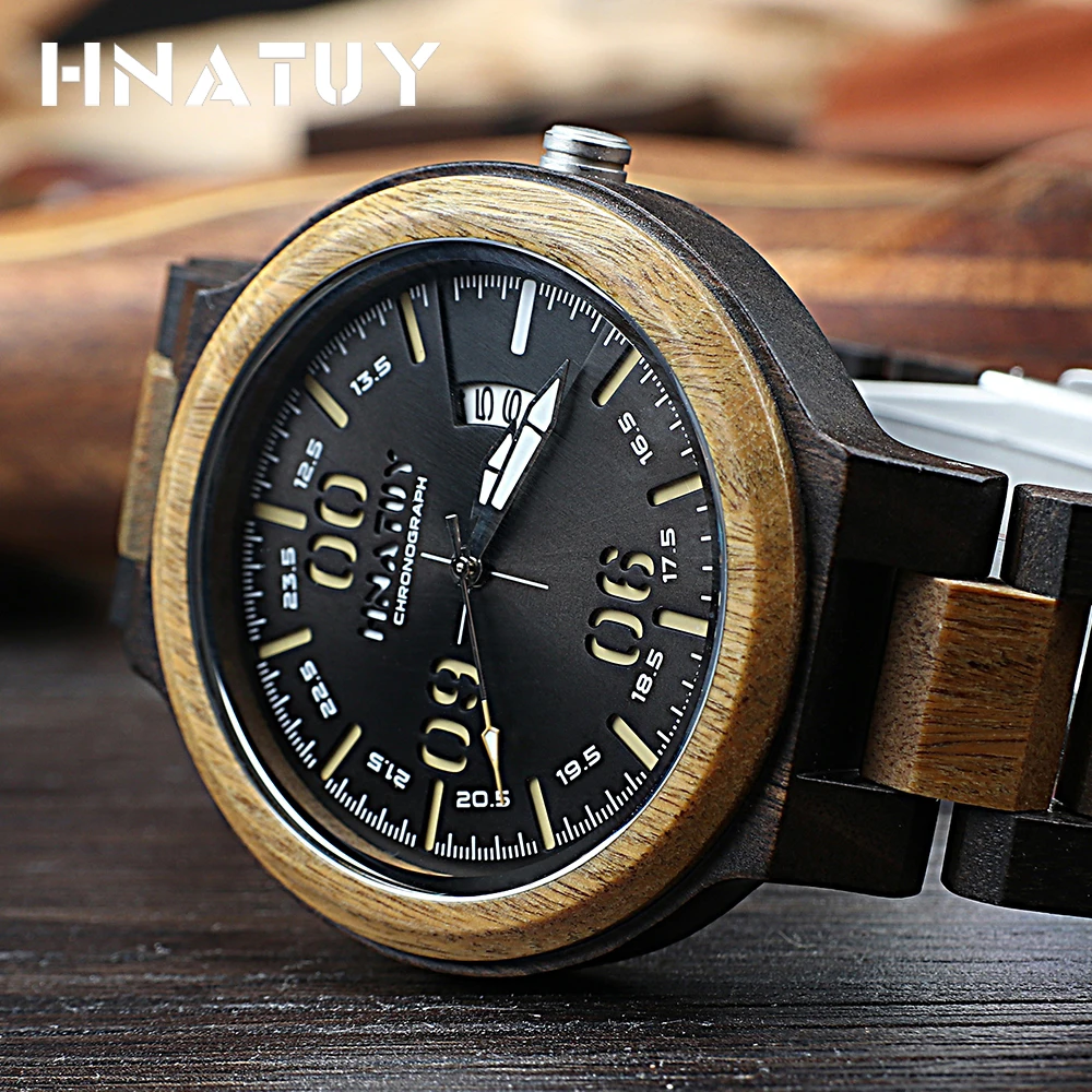 Hnatuy кварцевые часы из дерева мужские модные повседневные роскошные наручные