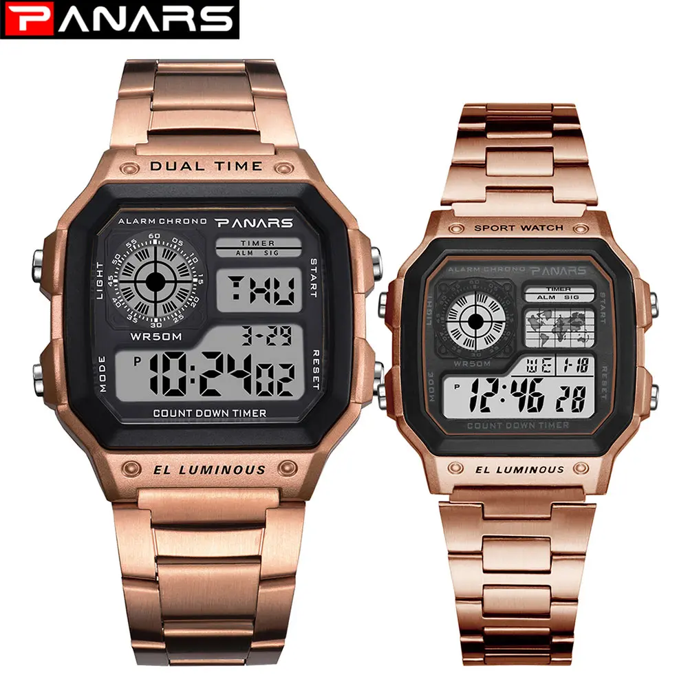 

PANARS парные часы, водонепроницаемые спортивные часы из нержавеющей стали, цифровые наручные часы, часы, мужские часы, мужские часы