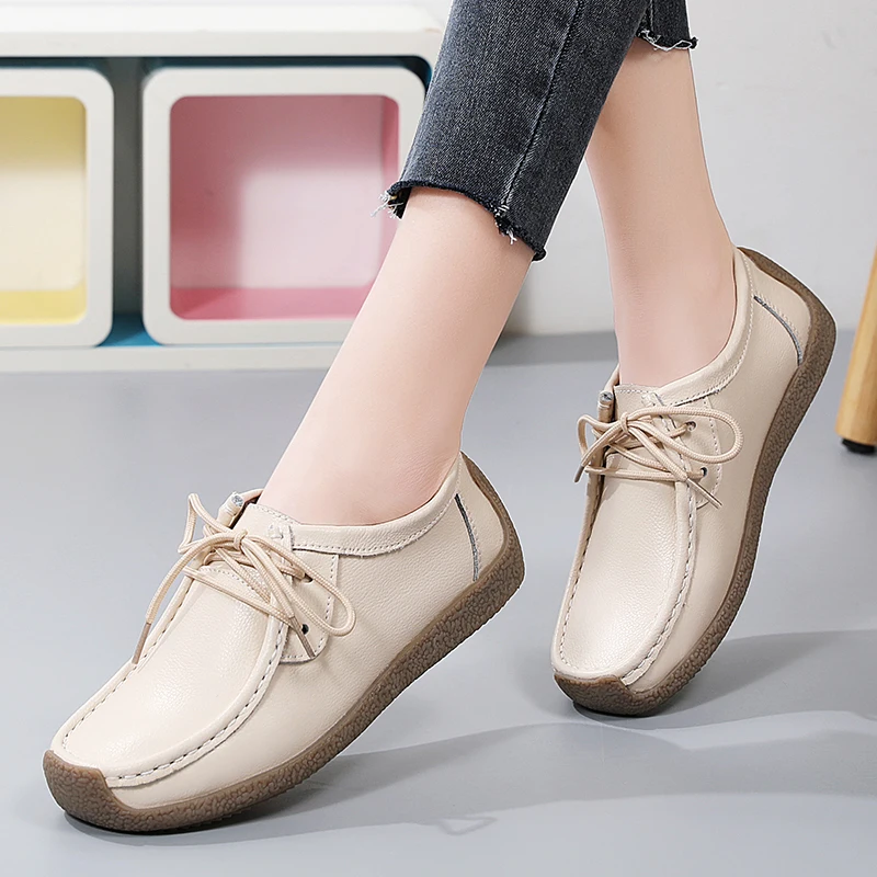 

2021 Autumn Women Flats Shoes Platform Sneakers Shoes Leather Suede Casual Shoes Slip on Flats Heels Creepers Moccasins 35-41