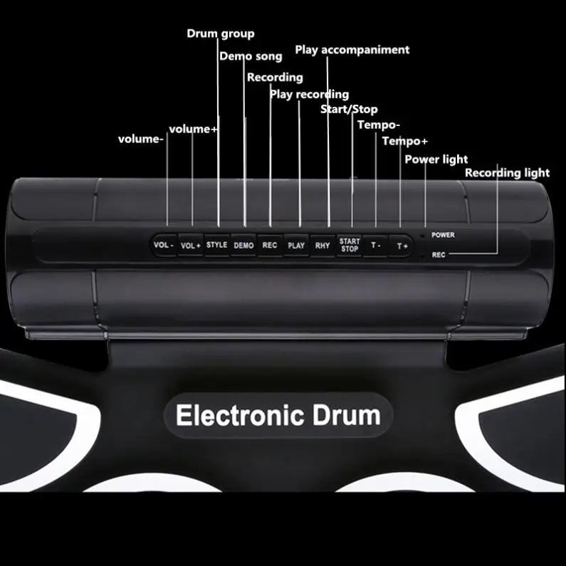 Portable Roll Up Electronic Drum Set 9 Silicon Pads Built-in Speakers with Drumsticks Foot Pedals Support USB enlarge