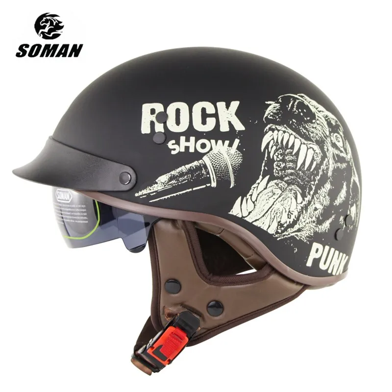 

SOMAN Ретро шлем с полулицевым покрытием Кафе racer шлем Moto DOT антибликовый козырек черный Moto rcycle шлемы для мужчин casco de moto