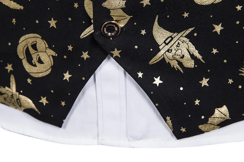 

Mens Halloween Waistcoat Vest 2021 Fashion Pumpkin Foil Print Wedding Tuxedo Vest Men DJ Club Cosplay Party Gilet Homme Costume