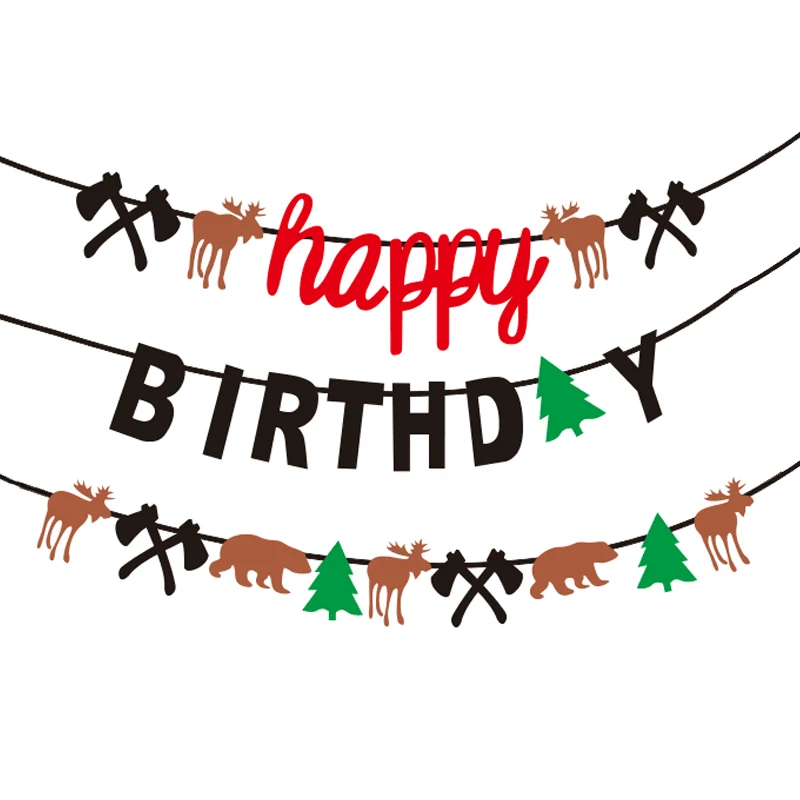 Ax Lumberjack с днем рождения баннер гирлянда Дровосек коричневый медведь лося овсянка