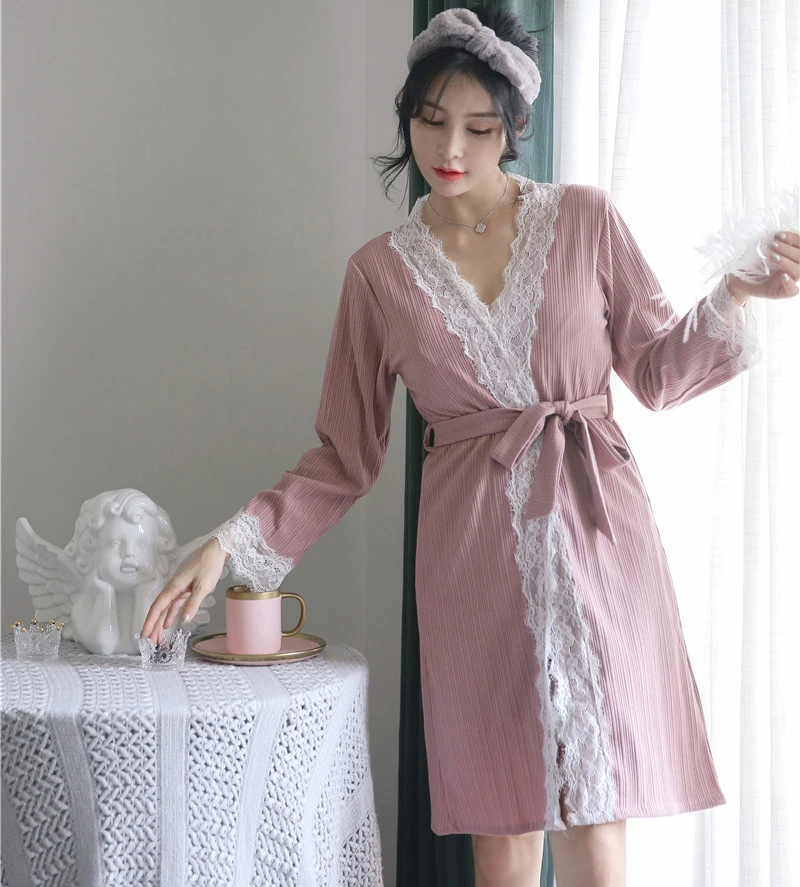 Весенний ночной халат с v образным вырезом сексуальный женский комплект из 2