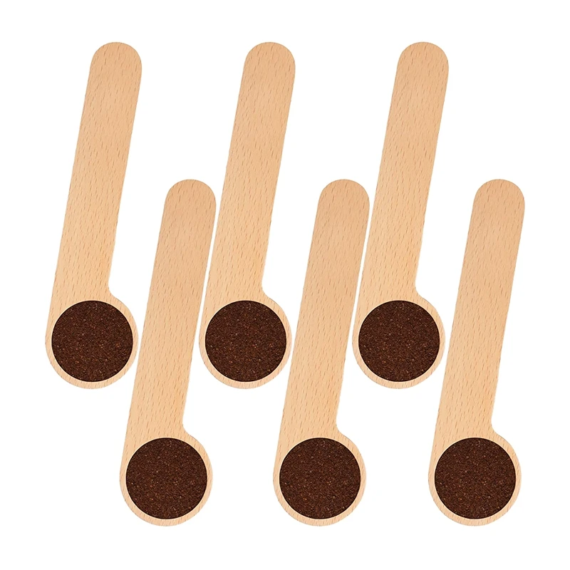 

6 Pcs Wooden Coffee Scoop and Bag Clip,Tablespoon Measuring Scoop,Coffee Bags Sealer,for Ground Beans,Coffee Beans,Tea