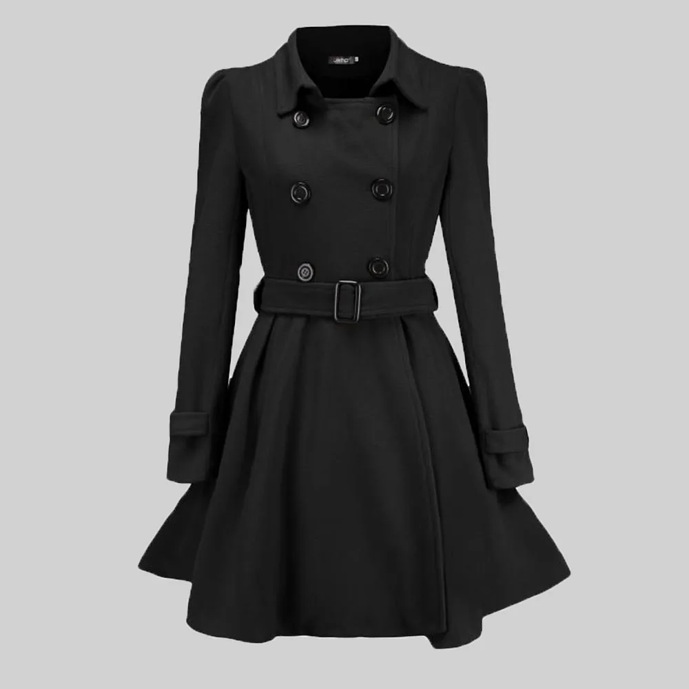 

2021 Casual Vintage Elegant Slim Autumn Winter New Fashion Woman Trench Coats Plain Patchwork Button Ruffle Women Overcoats
