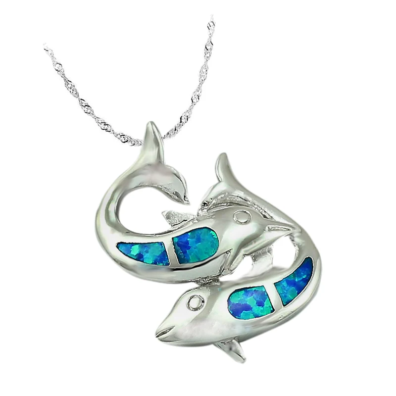 

Fish Shaped Blue Fire Opal Silver Plated Pendant for Women OP278