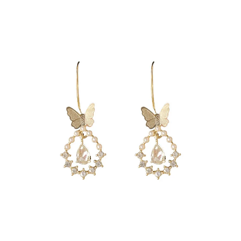 

Yuanye Morphidae Bright French Girls Design Small Butterfly Water Drop Zircon Earring Ear Clip Female