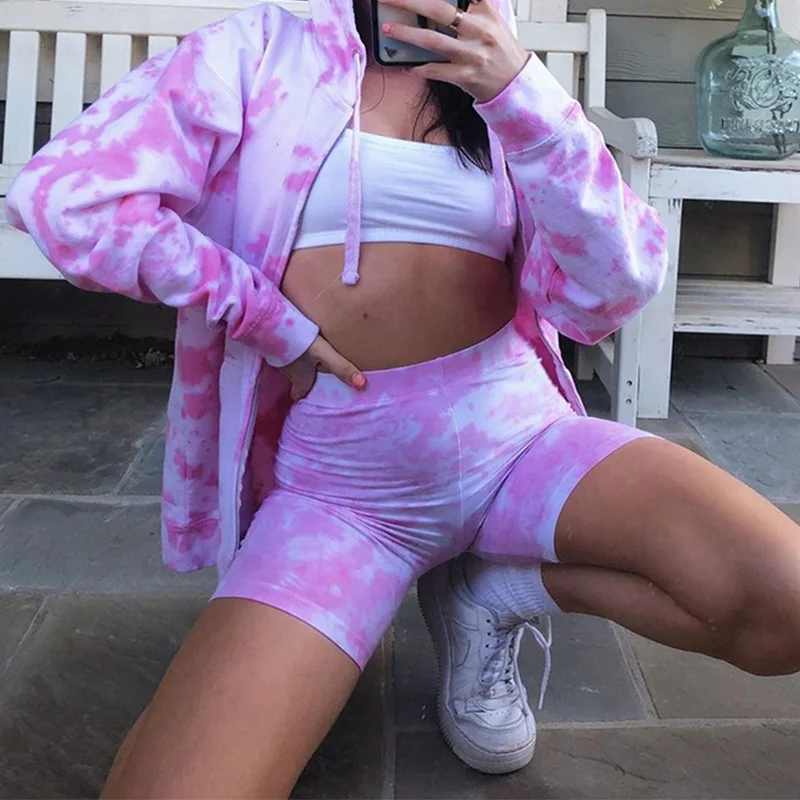 Куртка женская с капюшоном и принтом тай-дай свободная куртка на молнии со