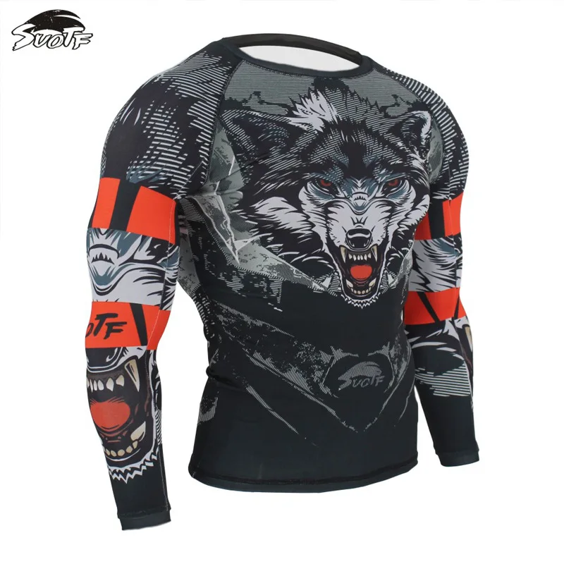 Набор для бокса с 3D принтом волка компрессионная футболка и штаны MMA Rashguard плотная