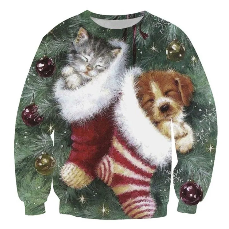 Christmas 2021 new printing round neck pullover sweater men and women lovers Ugly Sweater Autumn Winter Blouses | Женская одежда
