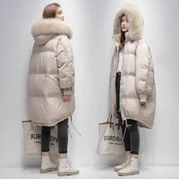 2021 oversize real fox fur collar womens winter down jacket woman hooded long puffer 90 white duck down coat women