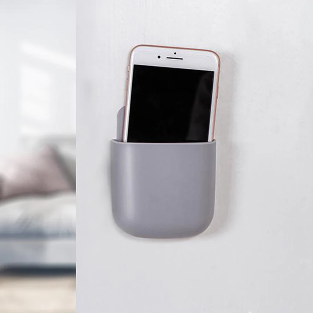 

Wall Mounted Mobile Phone Charging Organizer Remote Control Storage Box Multifunction Stand Rack Phone Plug Wall Holder