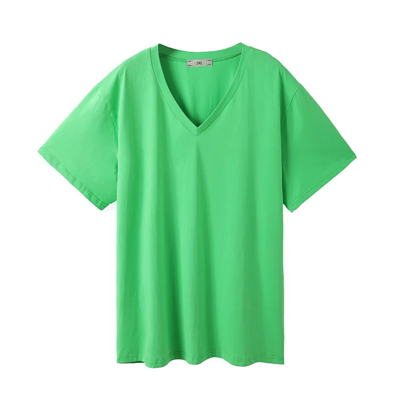 Женская футболка с V образным вырезом красная хлопковая короткими рукавами