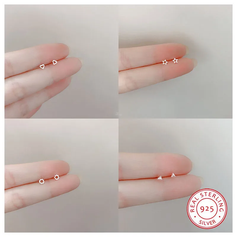 Женские мини-серьги-гвоздики из серебра 925 пробы геометрической формы | Украшения