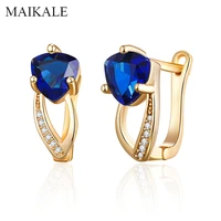 maikale new fashion colorful zirconia stud earrings geometric gold color gem stone earrings for women party jewelry girls gifts