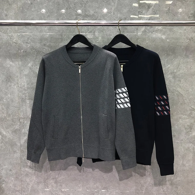 

Свитер THOM, модный бренд, высокое качество, оптовая продажа, классический расклешенный кардиган на молнии с 4 полосками, Блузон, одежда