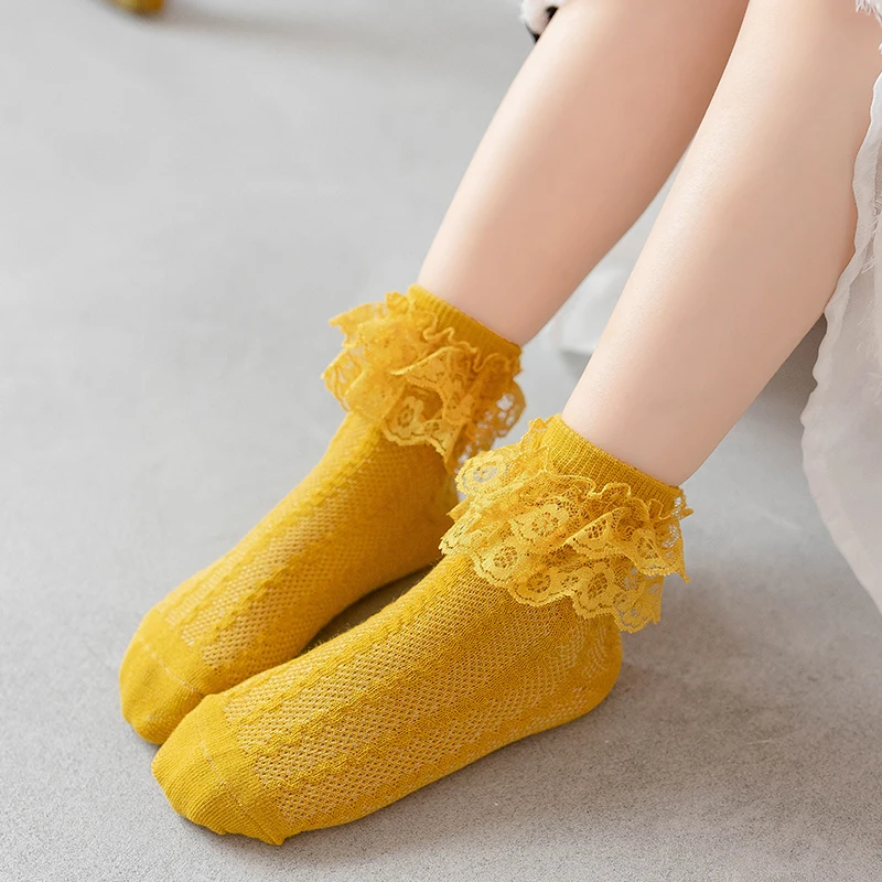 Schoolgirl Socks Pure Cotton Autumn Girls Lace Socks Princess Socks Spring Lace Little Girls Dance Socks Mesh Baby Cotton Socks