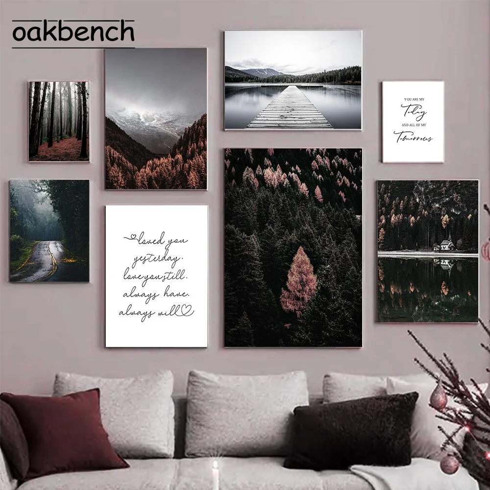 

Forest Quote Wall Art Poster Landscape Canvas Painting Lake Posters And Prints Plants Wall Pictures Living Room Home Decoration