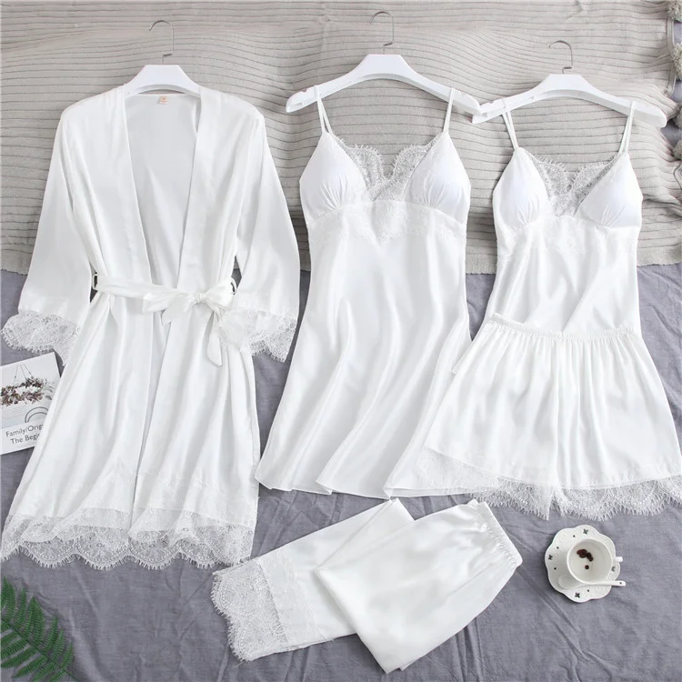 

Women's white lace pajamas, pajamas, kimonos, bathrobes, underwear, 5 pieces