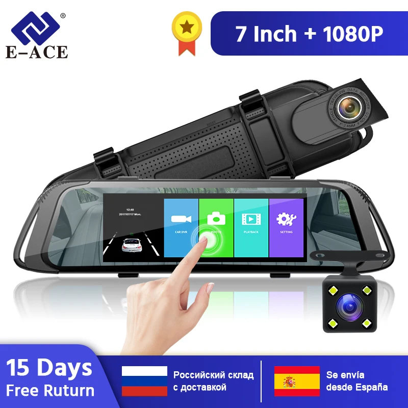 E-ACE Автомобильный видеорегистратор 7,0 дюймов сенсорный видеорегистратор зеркальная камера FHD 1080P двойной объектив с камерой заднего вида Авто регистратор видеорегистратор
