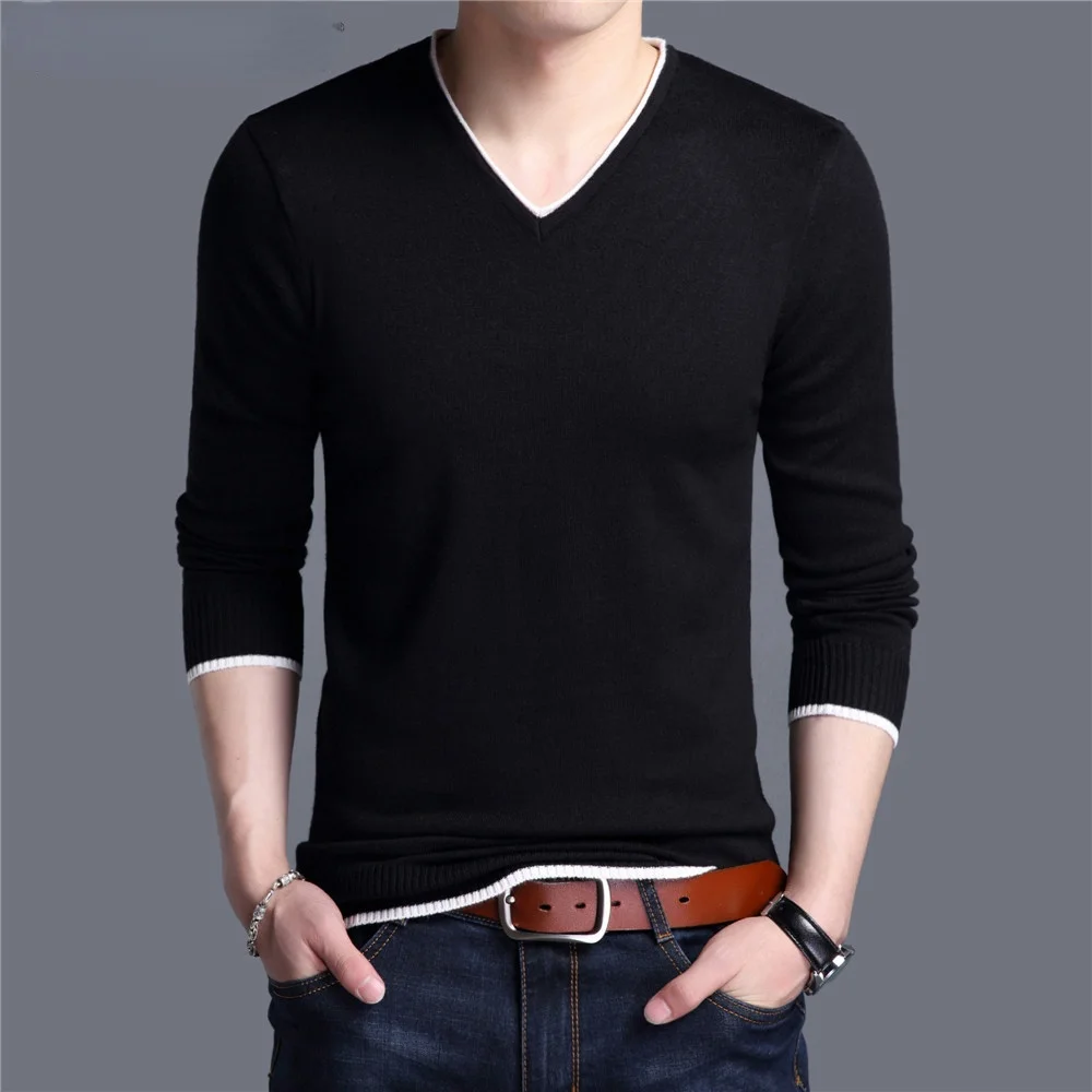 

Brand Spring Autumn New Arrival Soft Cotton Sweater Casual V-Neck Pull Homme Knitwear Pullover Men Clothes Jersey C1001
