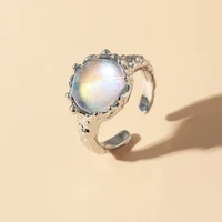 elegant white opal irregular ring fashion vintage metal hollow opening adjustable rings for women temperament y2k jewelry party
