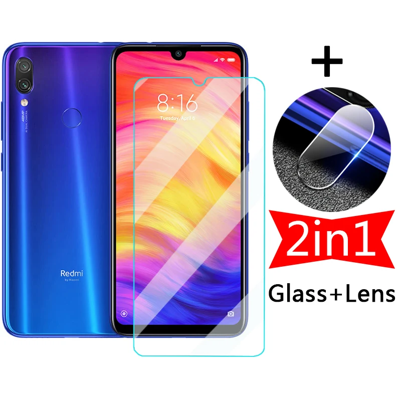 2 в 1 Защитное стекло для экрана Xiaomi Redmi Note 7 6 Pro закаленное защитное пленка