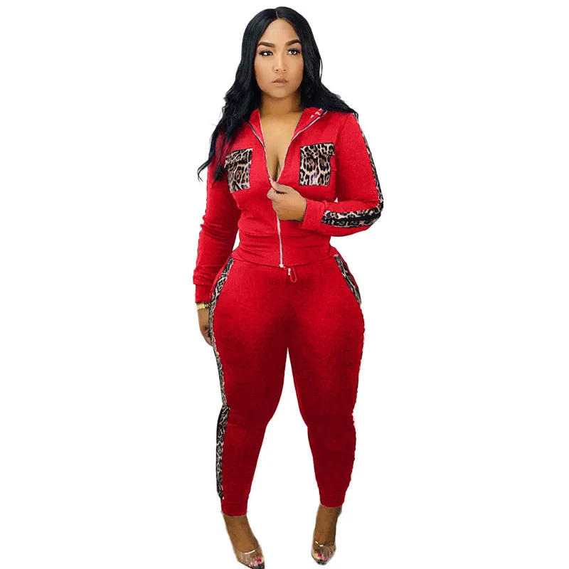 Женский спортивный костюм из двух предметов топ на молнии с леопардовым принтом