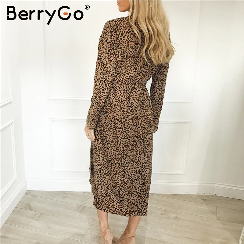 BerryGo элегантное леопардовое длинное платье для вечеринки свободное женское