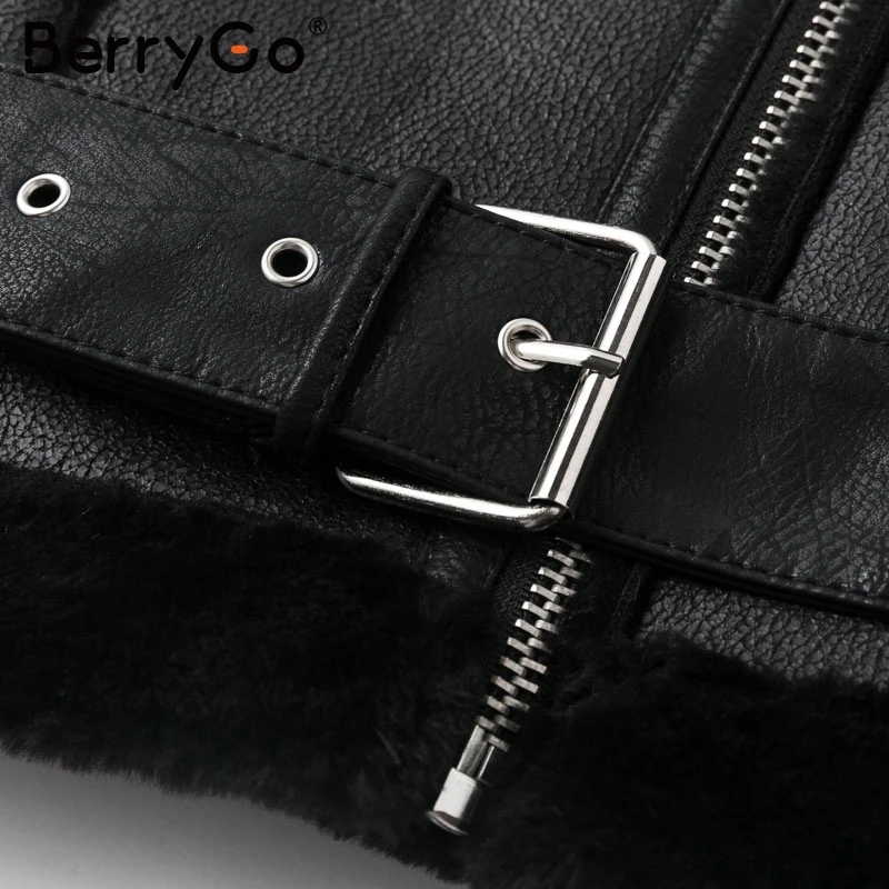 BerryGo Элегантный карманный ремень женское пальто из искусственной замши зимняя