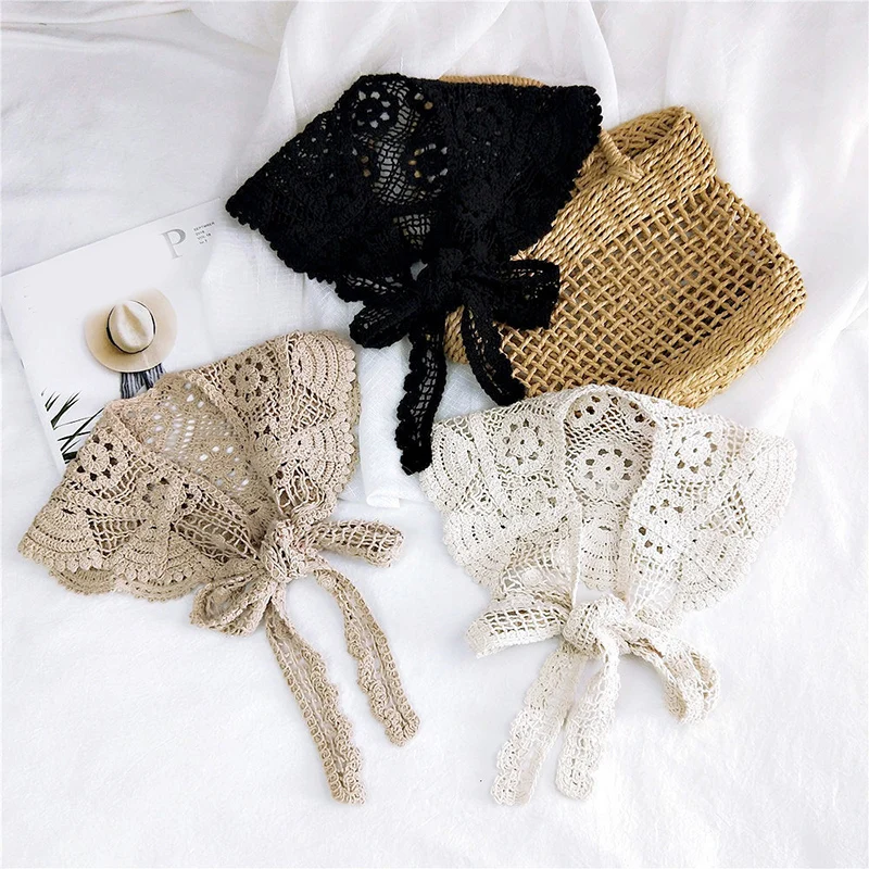 2020 женский белый черный треугольный кружевной шарф носовой платок с цветочным