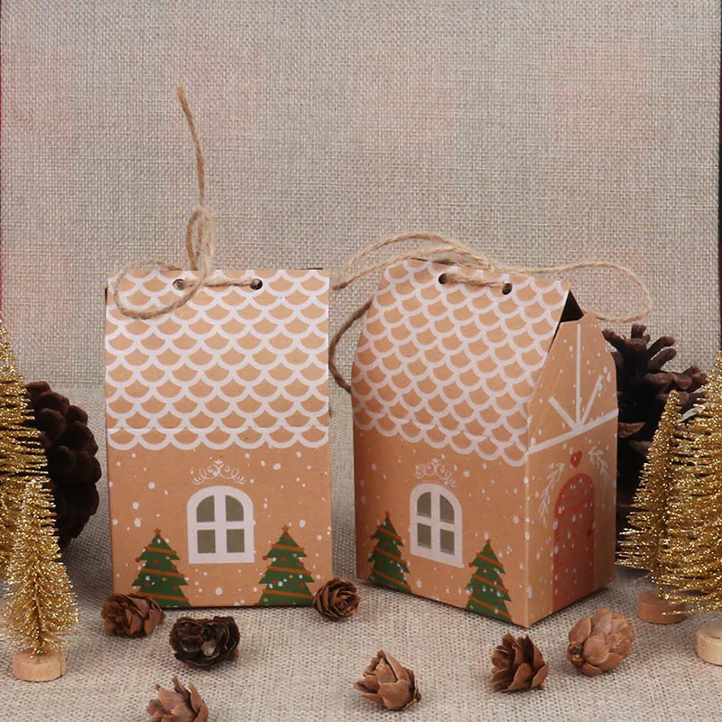 Christmas Gift Bags House Shape Xmas Tree Candy Box Merry Guests Packing Bag New Year Noel Navidad Favor Boxes | Дом и сад