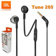 Original JBL T205/Tune 205 3.5mm Wired Headset Stereo Music Earbuds In-ear HIFI Sport Earphones 1-button Control Hands-free Call