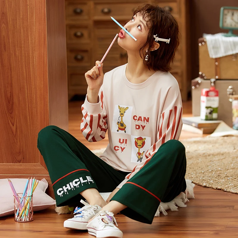 WAVMIT 2020 весенние милые женские хлопковые пижамы с длинным рукавом комплект