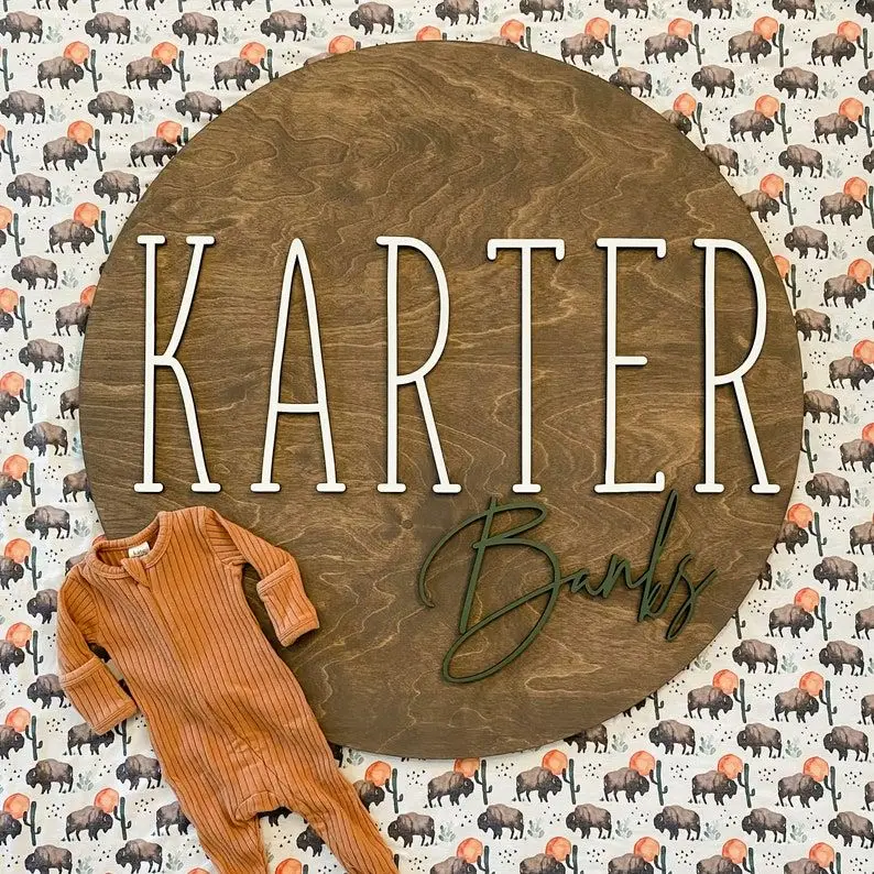 

Именной знак для детской комнаты, 3D именной знак на заказ, подарок на Baby Shower, круглый деревянный знак с именем ребенка, знак с именем на заказ,...