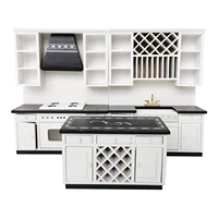 1 12 Scale Dollhouse Birch Wood Modern Kitchen Cooking Cabinet Stove Sink Basin Set Dining Room Furniture Miniature Toys