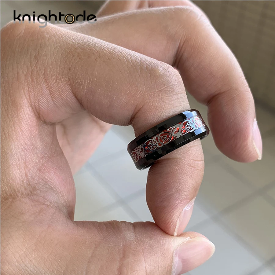 8 мм черное вольфрамовое кольцо из нержавеющей стали с инкрустацией дракона для