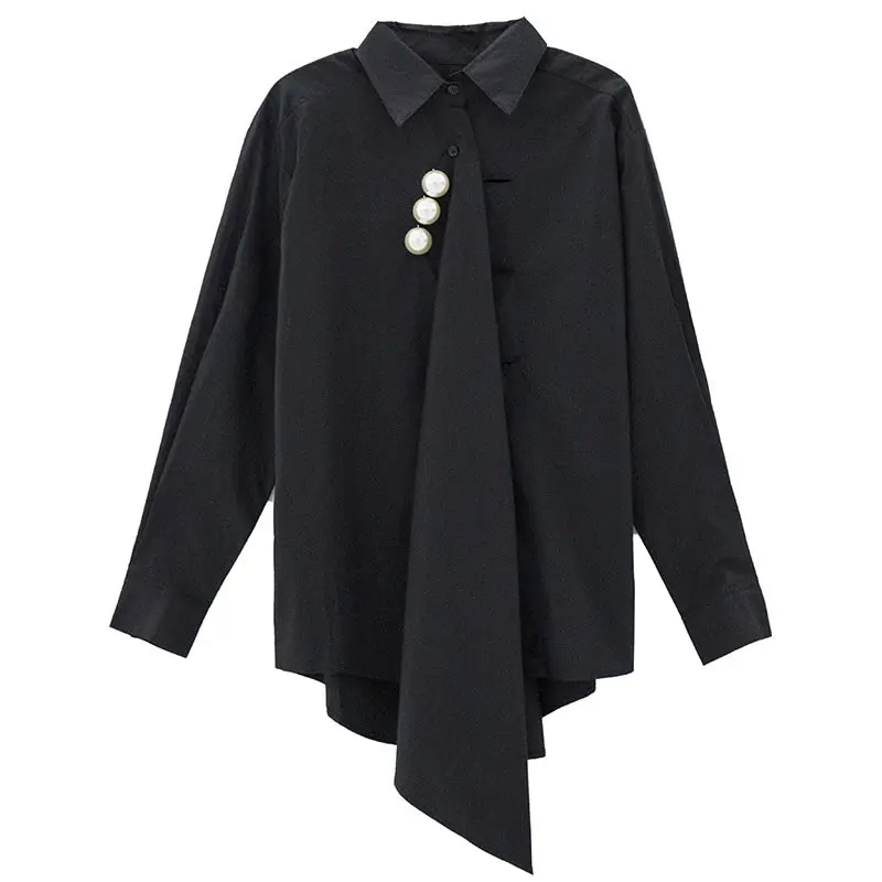 

XITAO Solid Black Casual Shirt Irregular Splicing Design Fashion Women Top 2021 Summer New Loose All-match Personality WMD0444