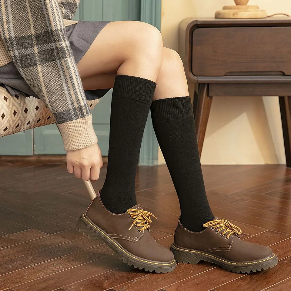 Winter Women's Colorful Thick Warm Wool Solid Color Plus Cashmere Warmth Pressure Stovepipe Cotton Socks 3 Pair
