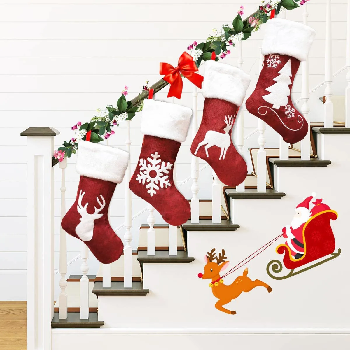 

New Year 2022 Christmas Stockings Decorations Stuffed Toys Children's DIY Xmas Candy Bag Elk Kawaii Pulsh Gifts For Home Wall