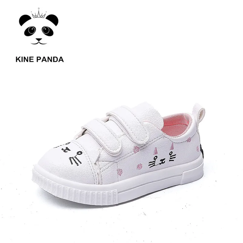 KINE PANDA/детская обувь; повседневные кроссовки для девочек; туфли на плоской подошве с рисунком котенка для маленьких девочек 1, 2, 3, 4 лет