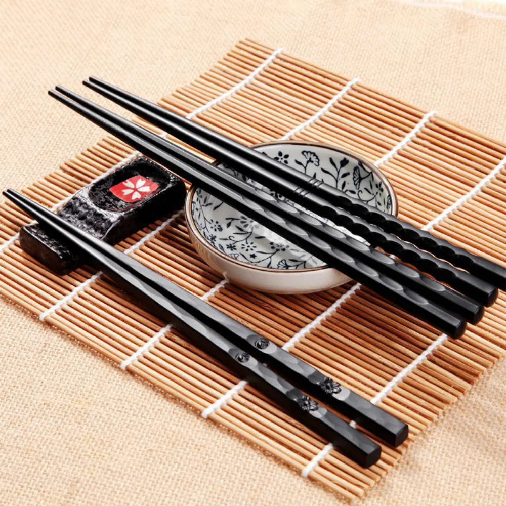 

3Pair Non-slip Chopsticks Alloy Reusable Black Thread Durable Sushi Chinese Style Smooth Japanese Grade Plastic + Alloy Chopstic