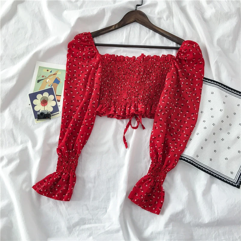 Пляжная женская блузка OUMENGKA в стиле бохо с цветочным принтом короткая длинным